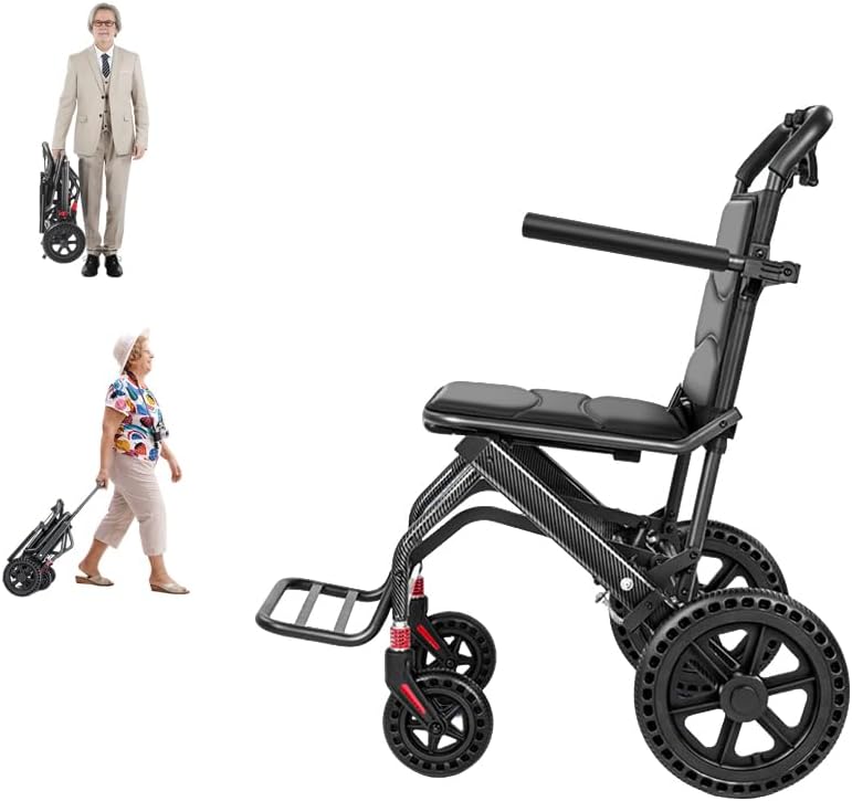 Photo 1 of Wheelchairs for Adults 12 Inch Honeycomb Tire Transport Chair Lightweight Foldable with Flip-up Handle, 19-Inch Seat Width,Carbon Fiber Portable Wheelchair with Carrying Bag, Supports 220lbs Capacity

