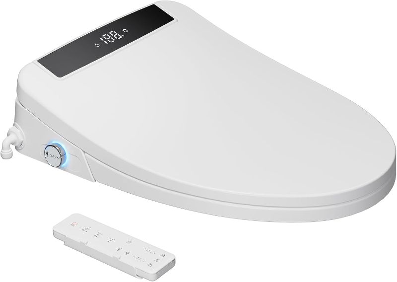 Photo 1 of Electric Smart Bidet Toilet Seat, Upgraded Heated Bidet with Adjustable Instant Warm Water and Warm Dryer, Remote Control, Night Light, Slow Close Lid, LED Display (Elongated)
