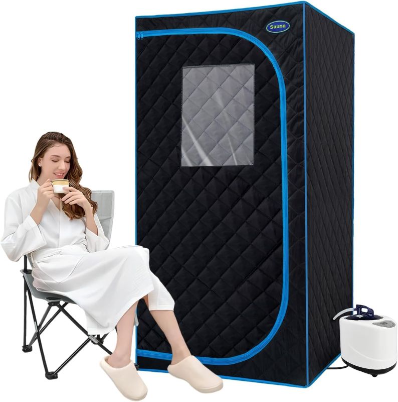 Photo 1 of Portable Steam Sauna Tent Full Size, Oversized Personal Sauna Kit for Home Spa, Lightweight Sauna Box with Steamer, Time & Temperature Remote Control, Foldable Chair, 32'' x 32'' x 63''
