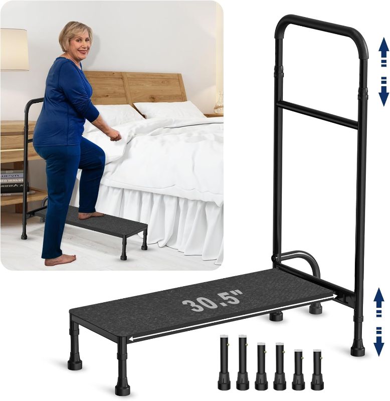 Photo 1 of Bed Step Stool with Adjustable Handle for Elderly Adults, 30.5" Long Bedside Step Stools with 5 Leg, Medical Heavy Duty Stepping Stool with Handrails for High Beds, Bedside, Step, SUV, Bathtub
