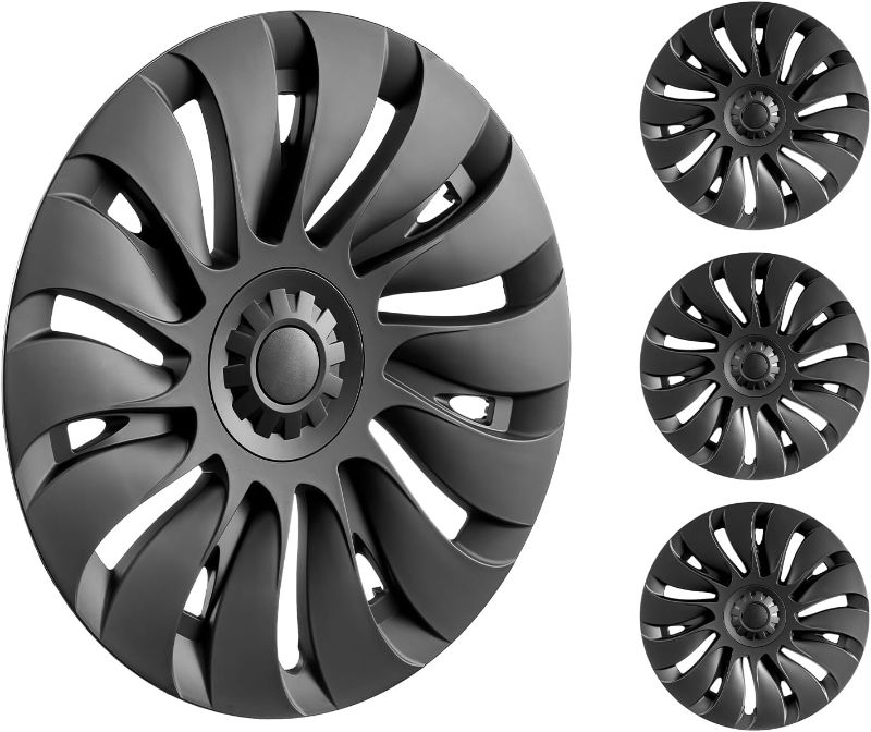 Photo 1 of VEVOR Tesla Model Y Wheel Covers Hubcaps 20 Inch, 2020-2024 Model Y Black Fully Fit Hubcap with Snap Set of 4 Same Side, Guard Tape & Valve Nozzle Hole, ABS & PC Hubcap Less Wind Drag
