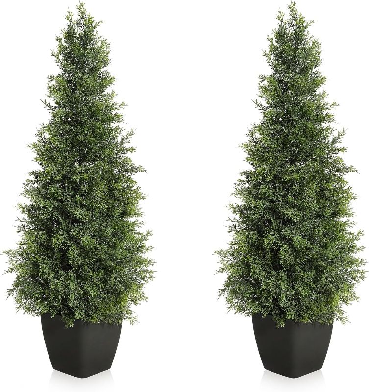 Photo 1 of GarveeHome Artificial Cedar Topiary Tree for Outdoor,36 inch Tall Faux Cedar Trees,Potted Fake Cypress Plant, Artificial Plants Indoor Outdoor for Front Porch Decor, Set of 2
