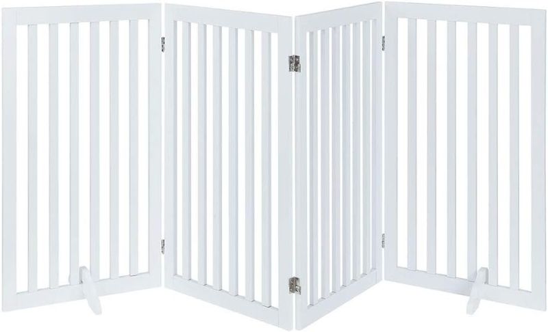 Photo 1 of unipaws 36”H Free Standing Pet Gate for Dog Cat, Tall Wooden Dog Gates for Doorway, Stairs, Foldable Pet Fence for The House, Expandable Barrier, Indoor Use, White
