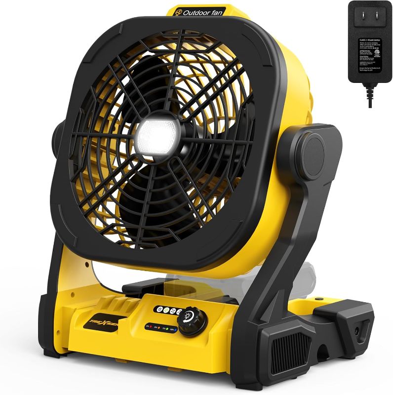 Photo 1 of Battery Operated Fan for Dw 20V Max battery, Portable Fan with AC Adapter & LED Lights, 4 Speeds & Hook, Cordless/Camping/Battery Powered fan, for Outdoor Jobsite (Battery Not Included)

