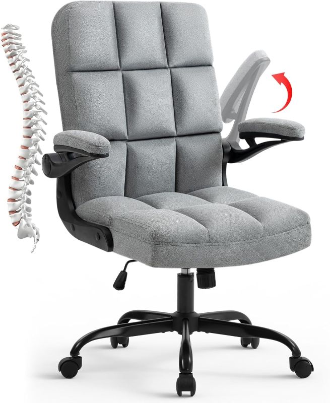 Photo 1 of SEATZONE Home Office Chairs Fabric Upholstered Desk Chair with Armrests, Modern Executive Swivel Task Chair for Home Office,Grey
