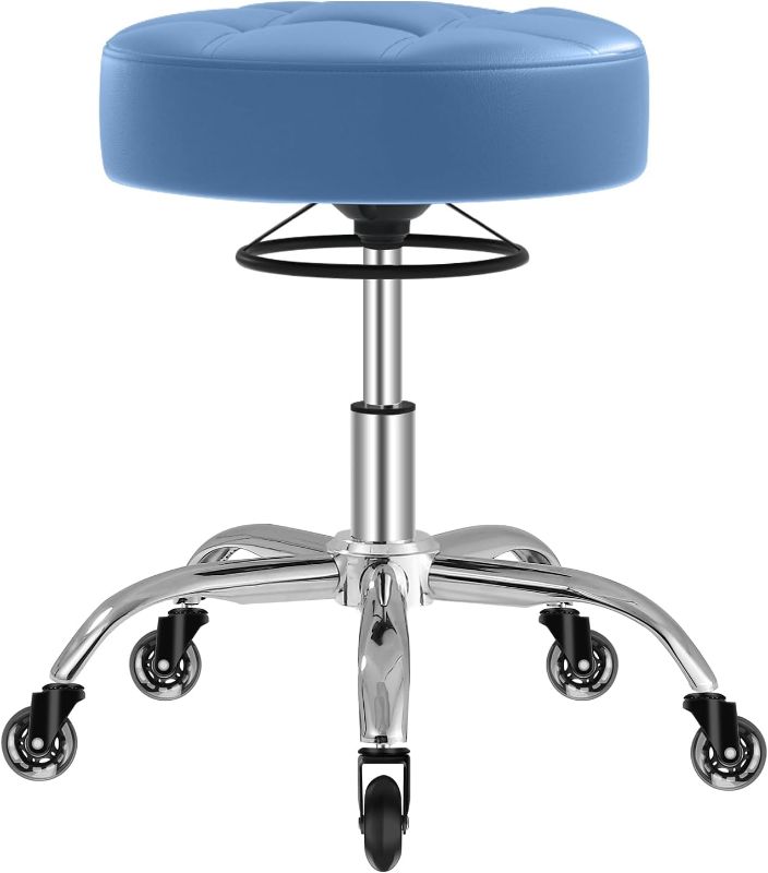 Photo 1 of Rolling Stool Heavy Duty 400lb: Super Soft Seat Cushion,360° Swive,Height Adjustability,No Squeaky Noises,No Tip Over,New Upgraded Stool Salon Stool Chair, Tattoo Facial Massage Spa Medical (Blue)
