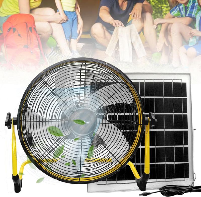 Photo 1 of 14 Inch Portable Rechargeable Fan,15600mAh Battery Powered,Camping Fan with Solar Panel,360 Vertical Tilt,Solar Powered Fan for Outside,Travel,Chicken Coop,Dog House,Shed,Greenhouse
