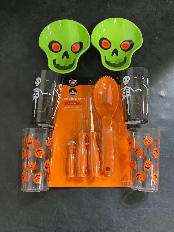 Photo 1 of 7 Item Seasonal & Party Supplies Bundle | Pumpkin Carving Supplies, 4 Cups, 2 Fruit Bowls