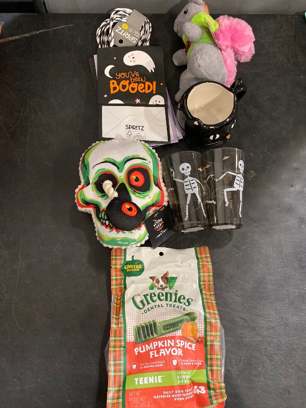 Photo 1 of 7 Item Seasonal & Party Supplies Bundle | 2 Dog Chew Toys, 4 Gift Bags,  3 Cups, 43 Pumpkin Spice Dog Treats