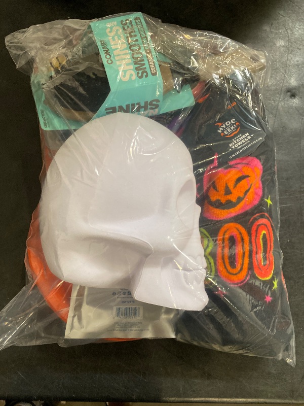 Photo 1 of 7 Item Seasonal & Party Supplies Bundle | 2 Hand Towels, 4 Gift Bags, 1 Cup, 2 Pokemon Toys, 1 Halloween Skull, 20 Plates, 12 Hair Clips, 1 Hair Brush