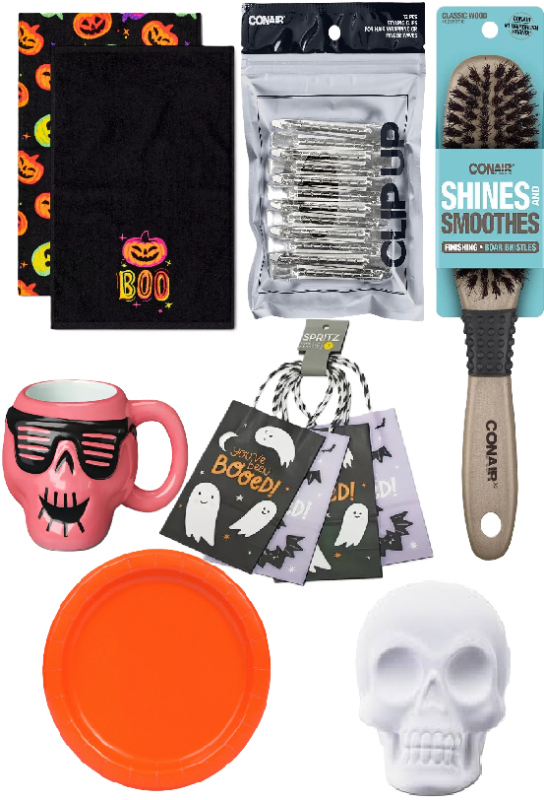 Photo 1 of 7 Item Seasonal & Party Supplies Bundle | 2 Hand Towels, 4 Gift Bags, 1 Cup, 2 Pokemon Toys, 1 Halloween Skull, 20 Plates, 12 Hair Clips, 1 Hair Brush