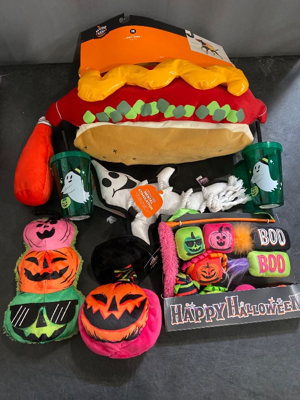 Photo 1 of 7 Items Seasonal & Party Supplies | 1 Dog Costume, 4 Dog Toys, 2 Cups