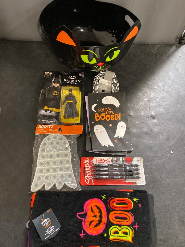 Photo 1 of 6 Item Seasonal & Party Supplies | 4 Pens, 4 Gift Bags, 1 Bowl, 1 Batman Toy, 1 Pop it Toy, 2 Towels