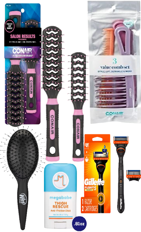 Photo 1 of 6 Item Beauty & Personal Care | 6 Combs, 1 Razer, 2 Thigh Deodorant