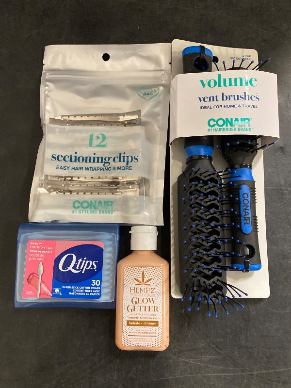 Photo 1 of 4 Item Beauty & Personal Care Bundle | 30 Q Tips, 2 Brushes, 12 Sectioning Clips, 2.25 fl. oz. Moisturizer