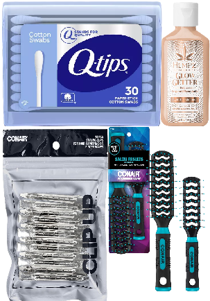 Photo 1 of 4 Item Beauty & Personal Care Bundle | 30 Q Tips, 2 Brushes, 12 Sectioning Clips, 2.25 fl. oz. Moisturizer