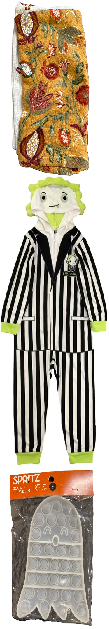 Photo 1 of 3 Items Seasonal & Party Supplies Bundle | 1  Beetlejuice Boys Striped Beetle Juice Union Suit, 2 Kitchen Towels, 1 Toy