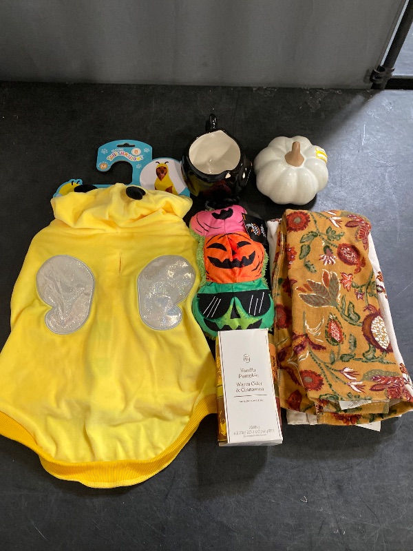 Photo 1 of 6 Item Seasonal & Party Supplies Bundle | 1 Dog Outfit, 2 Candles, 2 Kitchen Towels, 1 Home Decor, 1 Cup, 1 Cat Toy
