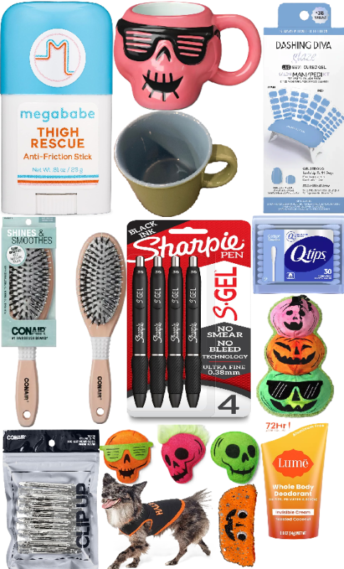 Photo 1 of 14 Item Mixed Lots Bundle (Seasonal & Party Supplies, Beauty Accessories, Kitchen & Dining) | 2 Cups, 60 Q-Tips, 1 Thigh Deodorant, 55 Gel Nail Strips, 12 Hair Clips, 4 Cat Toys, 1 Brush, 1 Pet Clothing, 1 Pencil Case, 4 Pens, 1 Deodorant