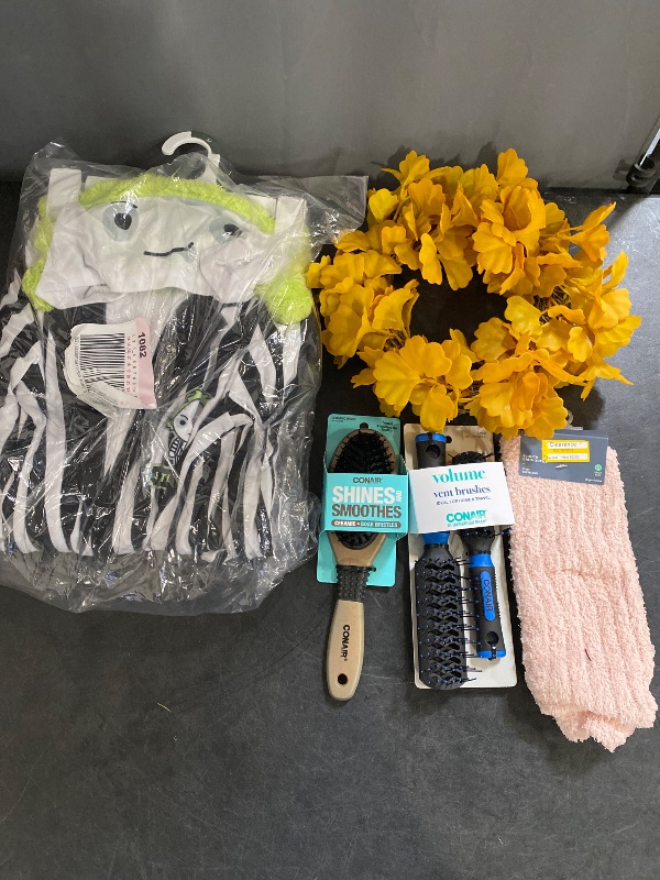 Photo 1 of 5 Item Mixed Items Bundle (Seasonal & Party Supplies, Home Decor, Womens Clothing, Hair Care) | 6 Socks, 1 Costume, 3 Brush, 1 Wreath