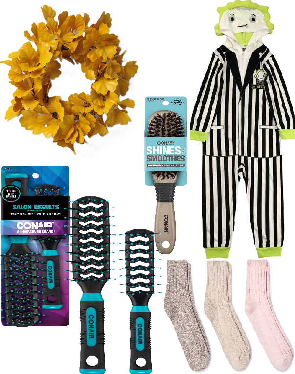 Photo 1 of 5 Item Mixed Items Bundle (Seasonal & Party Supplies, Home Decor, Womens Clothing, Hair Care) | 6 Socks, 1 Costume, 3 Brush, 1 Wreath