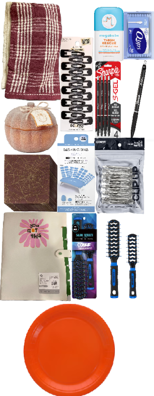 Photo 1 of 12 Item Mixed Items Bundle (Beauty Accessories, Office Supplies, Home Decor, Kitchen & Dining) | 2 Towels, 12 Hair Clips, 4 Pens, 2 Combs, 1 Candle, 60 Q-Tips, 1 Deodorant, 20 Napkins, 1 File Folder, 55 Gel Strips, 20 Plates