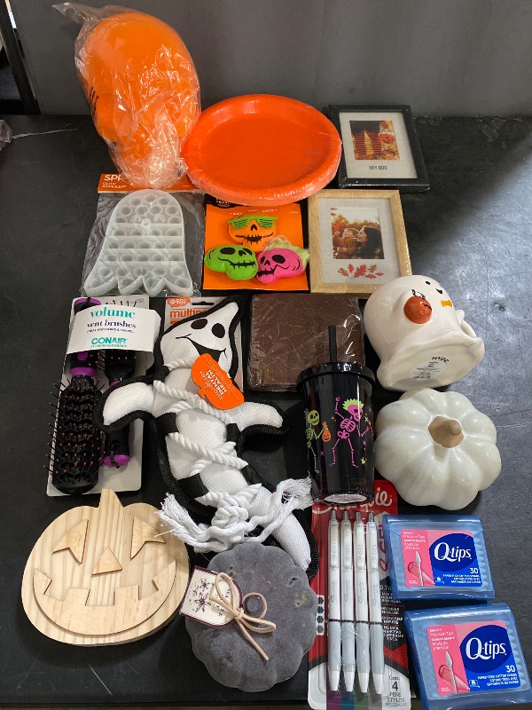 Photo 1 of 17 item Mixed Items Bundle (Kitchen & Dining, Home Decor, Office Supplies, Pet Supplies) | 2 Cups, 1 Candle, 3 Home Decor, 20 Plates, 20 Napkins, 4 Pet Toys, 2 Combs, 4 Pens, 60 Q-Tips, 2 Picture Frames, 1 Wooden Art