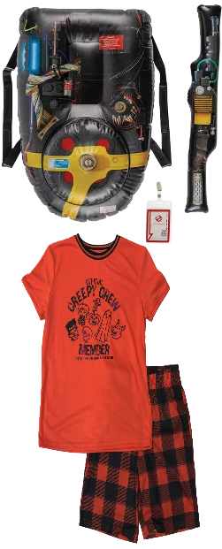 Photo 1 of Ghostbusters: Frozen Empire Kids' and Adult Halloween Accessory Kit One Size Fits Most: Includes Badge, Wand, Proton Pack + (S 6/7) Boys Orange Creepy Crew Halloween Sleep Set Pajamas Top & Shorts
