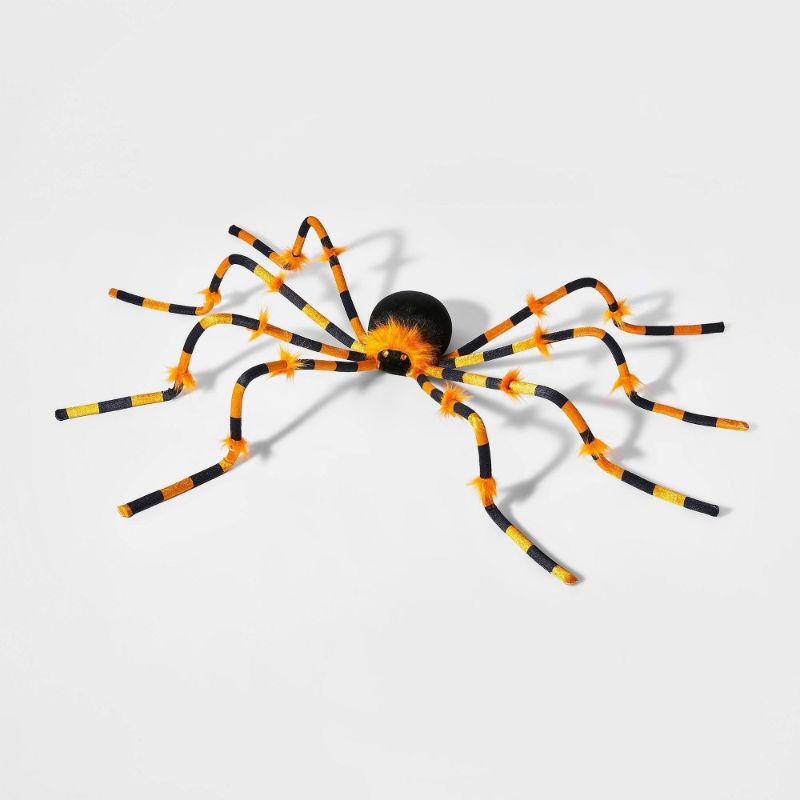 Photo 1 of 50" Large Plush Spider Orange Halloween Decorative Prop