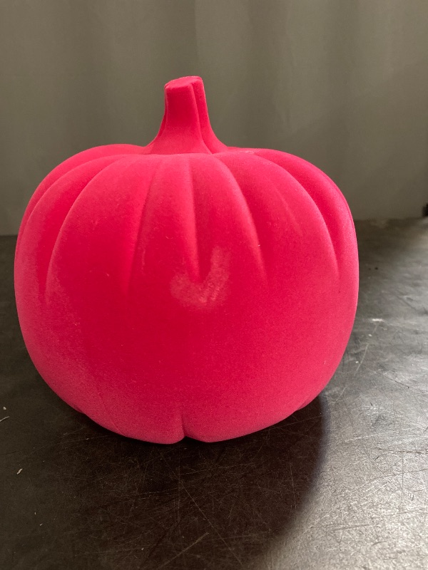 Photo 1 of  Neon Pink Plastic Flocked Pumpkin/ Pumpkin Carving Kit.