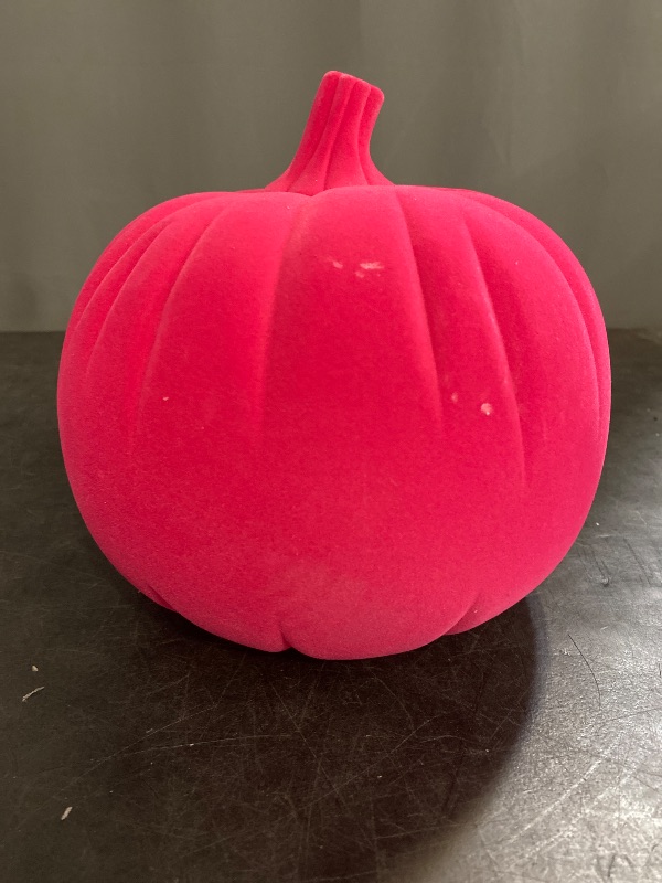 Photo 1 of  Neon Pink Plastic Flocked Pumpkin/ Pumpkin Carving Kit.