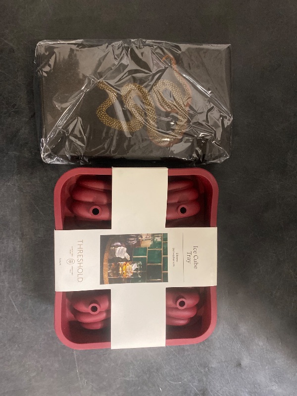 Photo 1 of 3 Coiled Snake Ice Cube Tray and 20ct Halloween disposable Dinner Napkins Black Snakeskin Pattern,