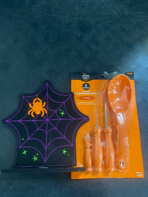 Photo 1 of Pumpkin Carving Party Kit - 8 Stencils and 4 Tools/ Felt Spier web.