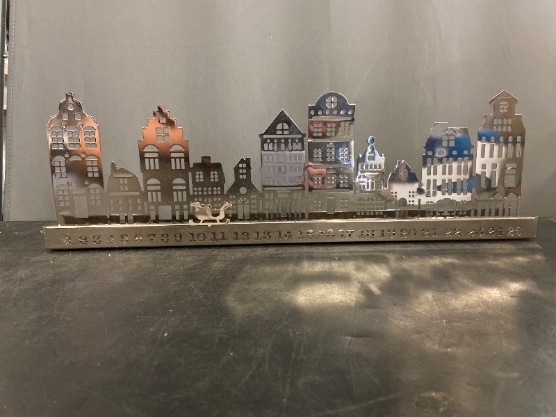 Photo 1 of 5" Metal Cityscape Christmas Countdown Advent Calendar Silver 