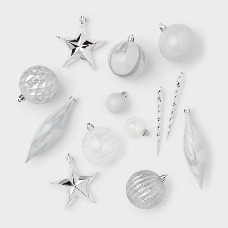 Photo 1 of 40pc Plastic Finial Christmas Tree Ornament Set Marble/Clear - Wondershop