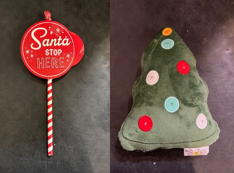 Photo 1 of 2 Pack Christmas Items - Christmas Light sign for shop/ Festive green plush Christmas tree.