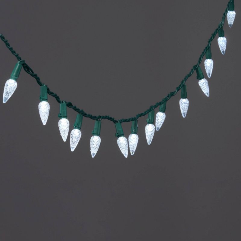 Photo 1 of 60ct LED C6 Faceted Christmas String Lights Cool White with Green Wire/ 