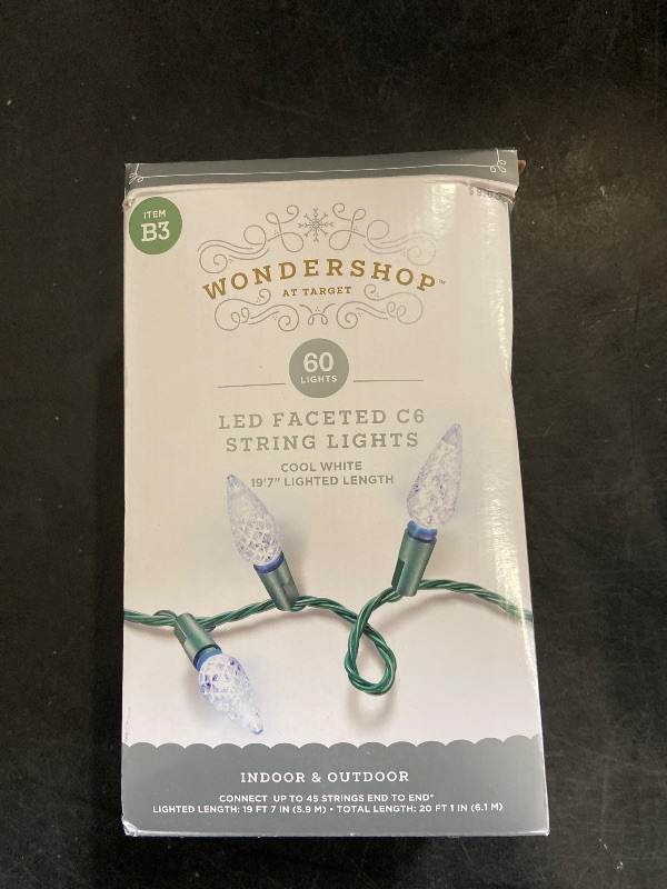 Photo 1 of 60ct LED C6 Faceted Christmas String Lights Cool White with Green Wire/ 