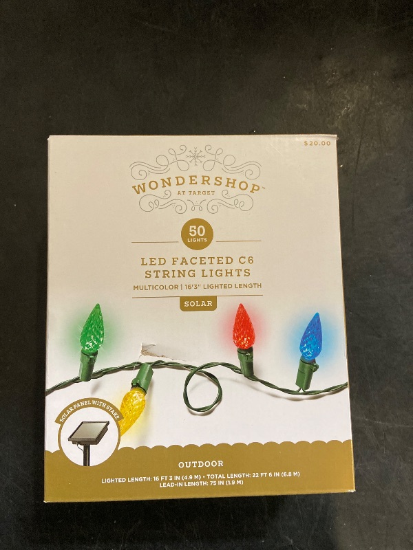 Photo 1 of 50ct Solar LED Faceted Christmas Indoor Outdoor String Lights Multicolor with Green Wire