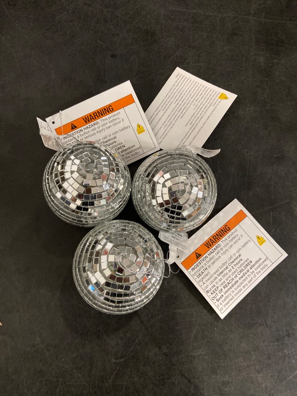 Photo 1 of ( 3) Mirrored Ball Light-up Christmas Tree Ornament Silver