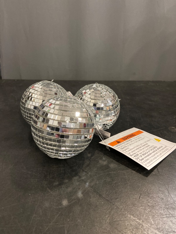 Photo 1 of ( 3) Mirrored Ball Light-up Christmas Tree Ornament Silver