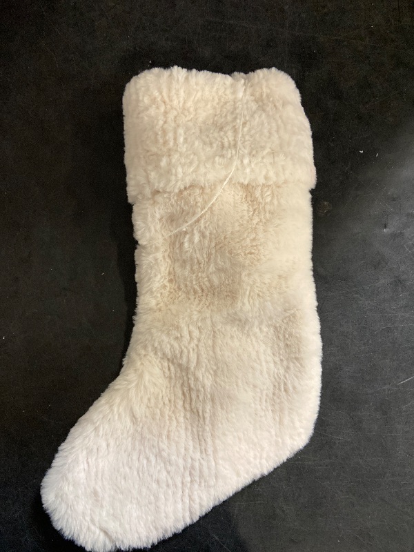 Photo 1 of 20" Faux Fur Christmas Stocking with Pom Pom Bells Ivory 