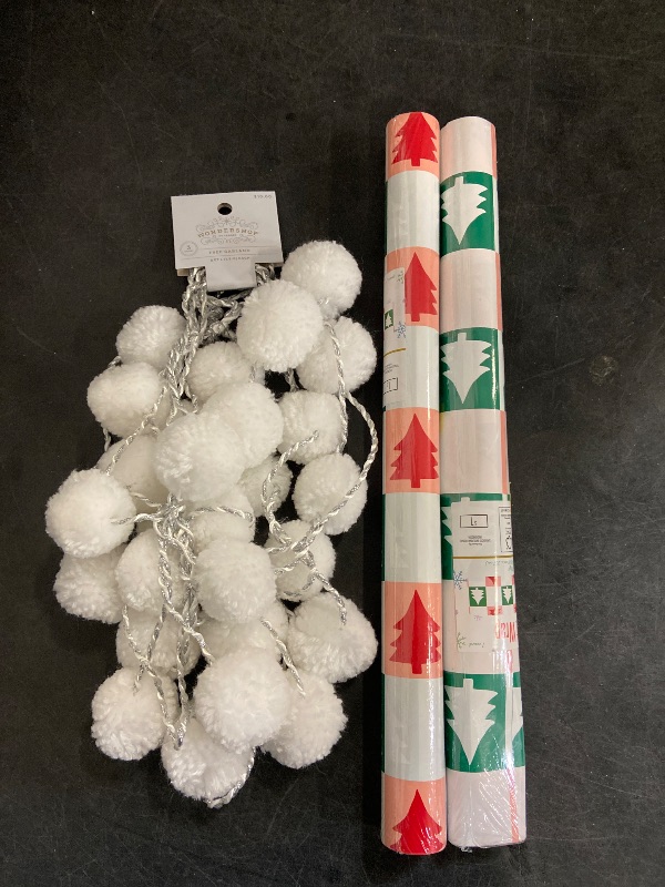 Photo 1 of 3pk 6' Pom Pom Christmas Tree Garland White/ (2) Gift wrap 18Sqft each
