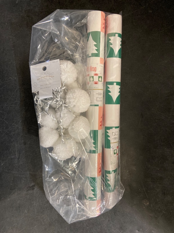 Photo 1 of 3pk 6' Pom Pom Christmas Tree Garland White/ (2) Gift wrap 18Sqft each