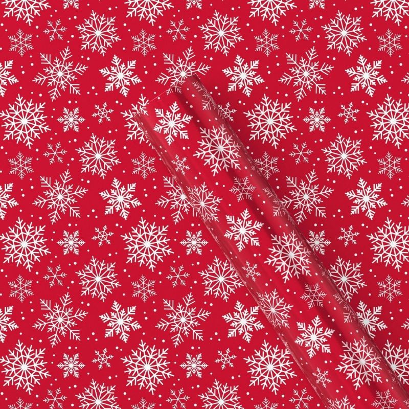 Photo 1 of 90 Sq Ft Snowflake Christmas Gift Wrap Red