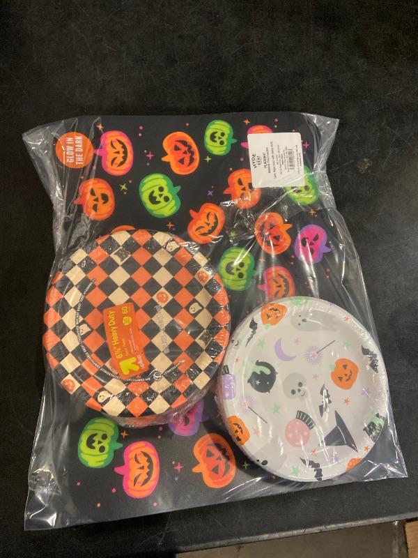 Photo 1 of 3pc Halloween Table Set Vinyl Placemats Glow in Dark & Plates