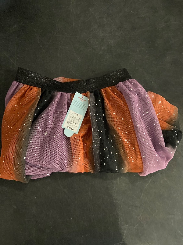 Photo 1 of M- Girls Shiny Orange Purple & Black Rainbow Ruffled Halloween Tutu Skirt