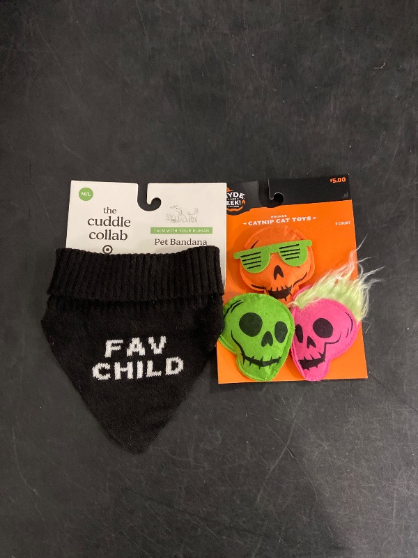 Photo 1 of 2Pc Pet bandana & catnip cat toy