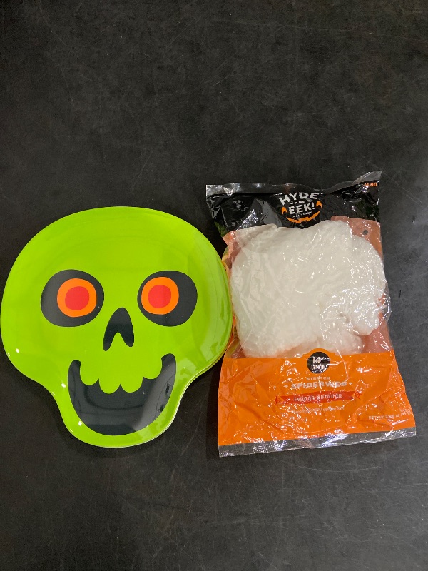 Photo 1 of 9.05" Halloween Melamine Figural Skull Appetizer Plate Green/Spiderweb
