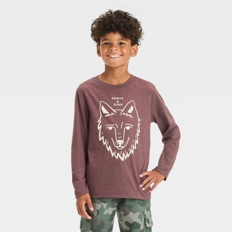 Photo 1 of M- Boys' Long Sleeve Brave and Kind Graphic T-Shirt - Cat & Jack™ Dark Brown